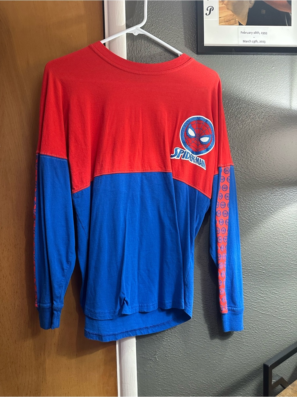 Spider-Man adults' Long-Sleeve Colorblock Shirt in Red and Blue
